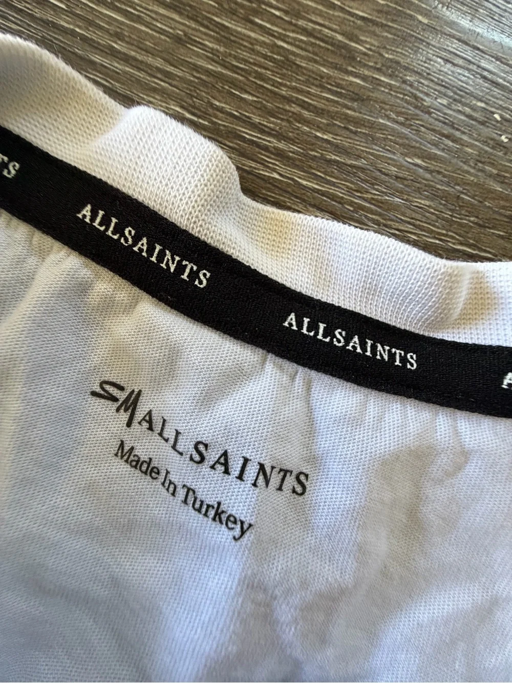 All Saints White Graphic Tulle Sleeve Tee